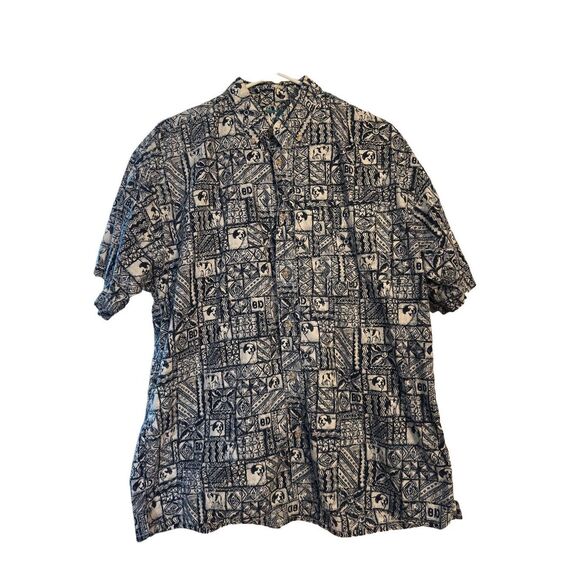 Vintage Big Dogs Shirt Mens M Medium Blue Geometric Floral Hawaiian All Over Pri - Picture 1 of 3